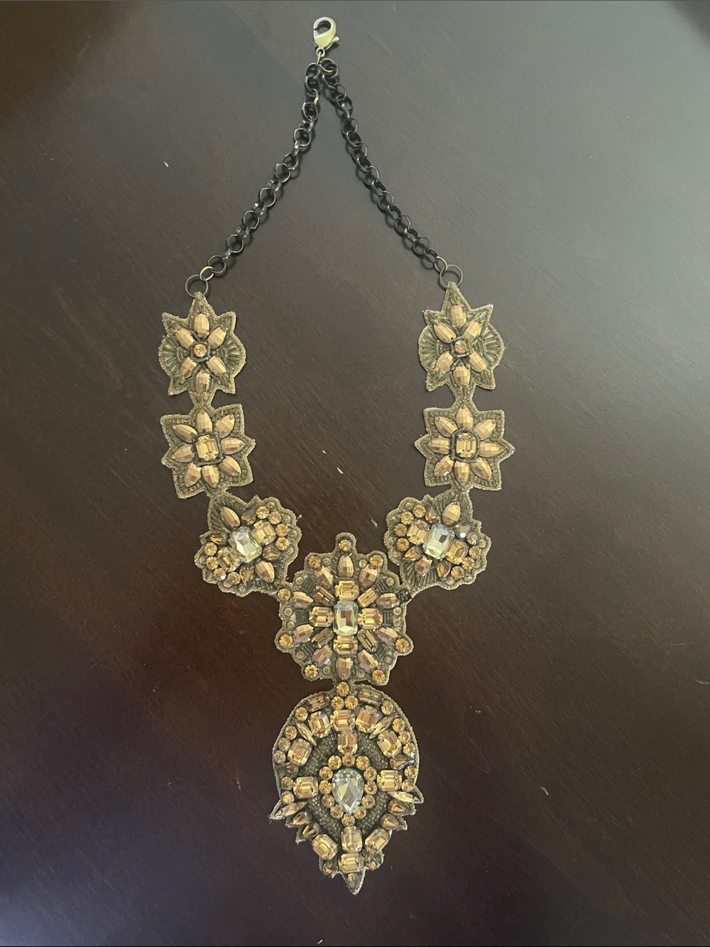 Deepa Gurani Ornate Gold Floral Bib Necklace with Crystal Accents